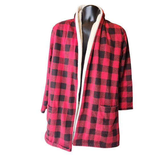 Eddie Bauer Buffalo Plaid Sherpa Lined Open Jacket Medium Cabin Flannel Shacket - Picture 10 of 11